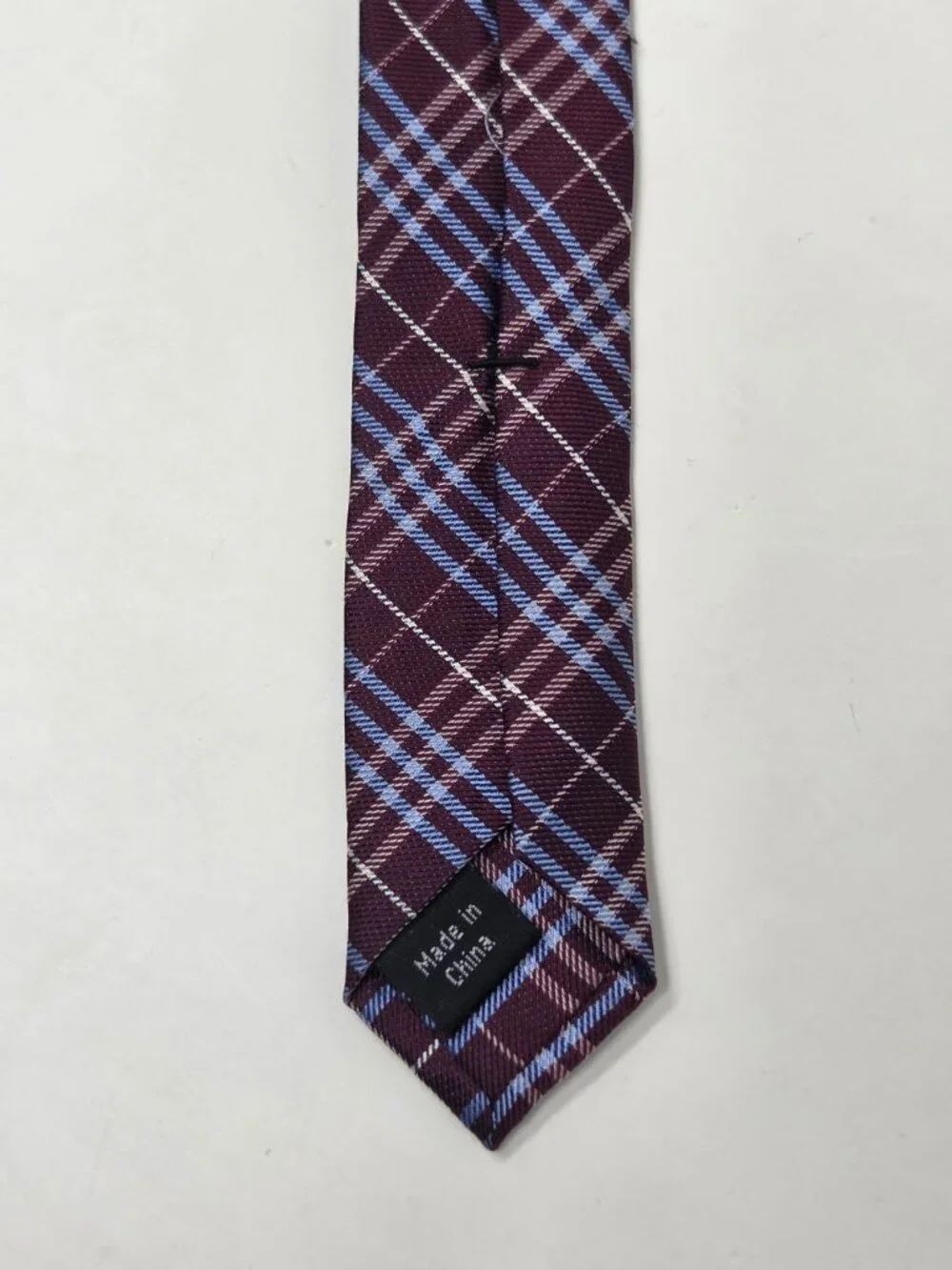 Joseph And Lyman Mens 100% Silk Tie 58 Inch Burgundy Blue Plaid Pattern